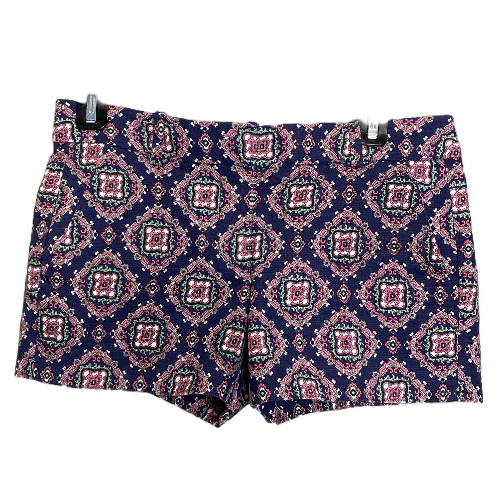 J.Crew Medallion Shorts Women Sz 0 Chino Pink Blue Paisley Cotton Stretch Pocket